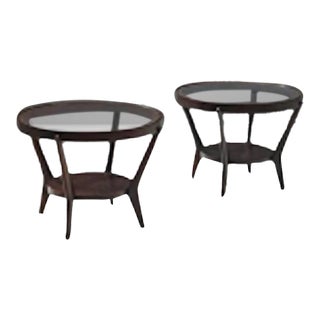 Vintage Pair of Rare Karel Kozelka & Antonin Kropacek Oak and Glass Side Tables-Labeled For Sale