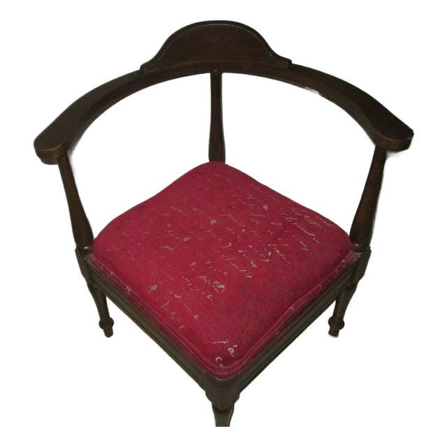Vintage Corner Chair Wood and Fabric Seat For Sale