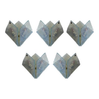1970s Italy Sconces Butterfly Opal Murano Glass by Itre - Set of 5 For Sale