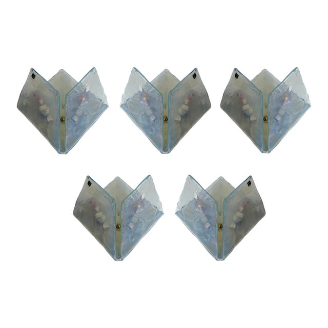 1970s Italy Sconces Butterfly Opal Murano Glass by Itre - Set of 5 For Sale