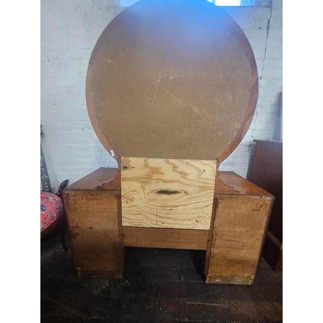 1930s Art Deco Waterfall Burl Wood Vanity With Circular Mirror For Sale - Image 12 of 12