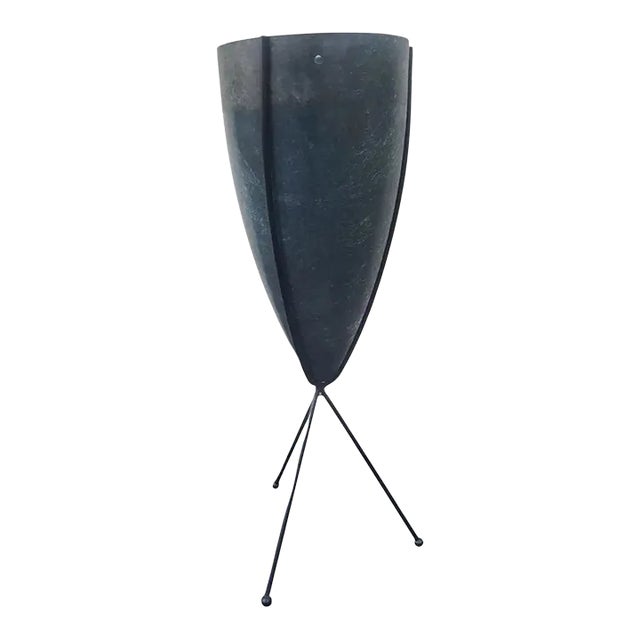 1950s Zenith Elephant Gray Fiberglass Bullet Planter With Iron Tripod Stand For Sale
