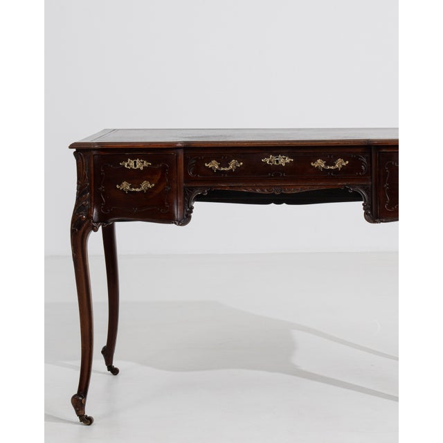 19th Century Louis XV Desk with Brass Details on Casters, Rococo Style, France, 19th Century For Sale - Image 5 of 14