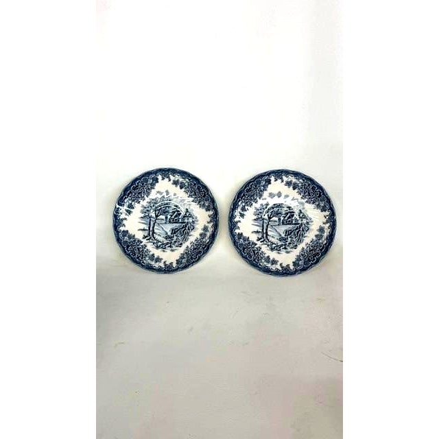 Late 20th Century Churchill the Brook Blue White Dessert Plates Saucers 2pc Fine China Pair 4803b For Sale - Image 12 of 14
