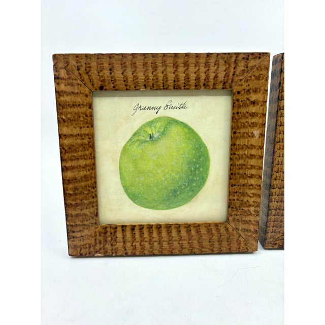 Vintage Apple Art Prints Framed Birdseye Maple Faux Painted Wood - A Set For Sale In New York - Image 6 of 10