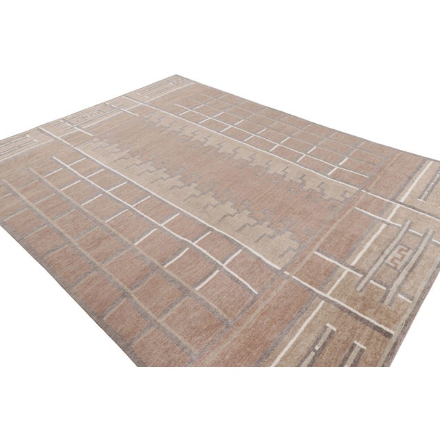 Mid-Century Modern Rug & Kilim’s Scandinavian Style Rug in Brown With Geometric Patterns For Sale - Image 3 of 7