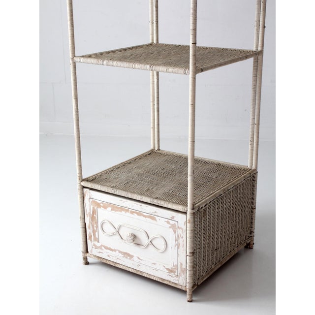 Vintage White Wicker Etagere Shelf With Drawer For Sale - Image 15 of 17