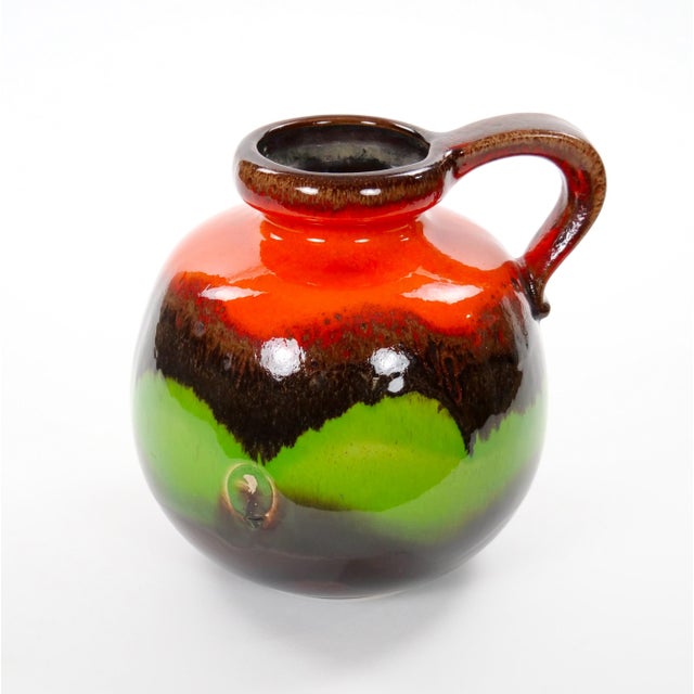 Mid-Century West German Glazed Porcelain Vase Red, Green & Brown 8.5" Tall For Sale - Image 11 of 11