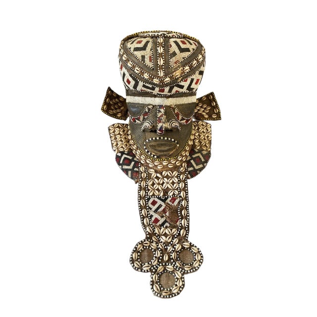 Vintage Large African Tribal Beaded Kuba Royal Head Mask/Helmet Sculpture Congo 11" H For Sale - Image 9 of 12