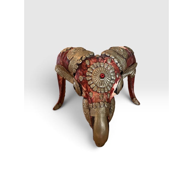 Vintage Tibetan Kapala-Style Decorated Ram Skull With Repoussé Metal & Skull Motifs For Sale - Image 4 of 11