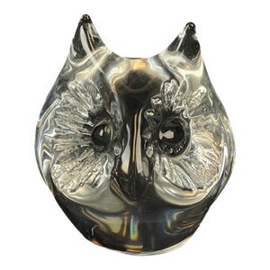 Vintage Daum France Crystal Owl Paperweight Figurine Signed Art Glass