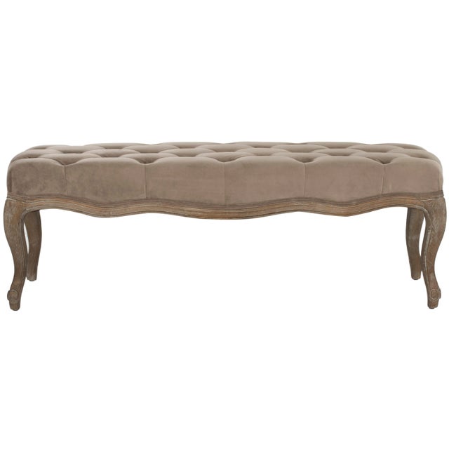 Molded Leg Bench in Mushroom Taupe & Pickled Oak Finish For Sale In Philadelphia - Image 6 of 6