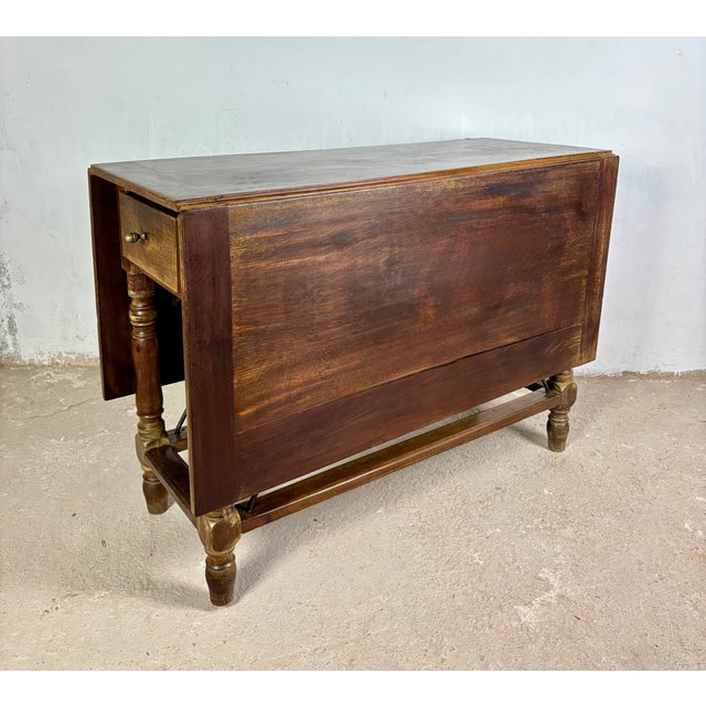 Brown 20th Century Spanish Wooden Drop-Leaf Dining Table, 1910 For Sale - Image 8 of 14
