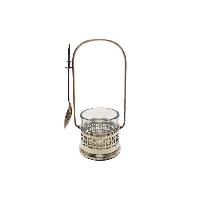 Metal Art Deco Confiturer Jar with Spoon, 1930s, Set of 2 For Sale - Image 7 of 12