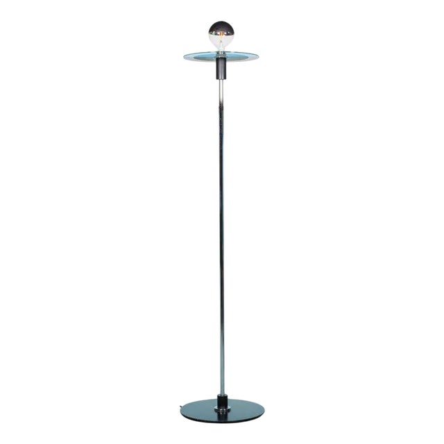 Minimalist Bauhaus Style Floor Lamp in Glass and Chrome For Sale