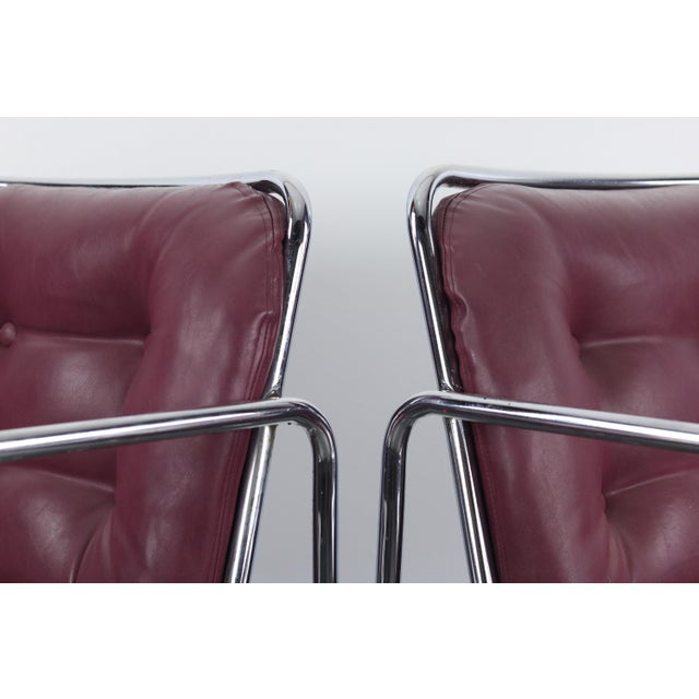 Mid Century Modern Lounge Chairs in Tubular Chrome and Rich Oxblood Faux Leather - a Pair For Sale In Orlando - Image 6 of 10