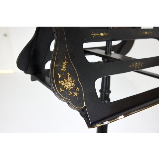 Black Adjustable Music Stand, Ebonized W Mother of Pearl Inlay, 19th Century Victorian For Sale - Image 8 of 18
