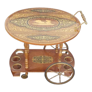 Vintage Italian Tiered Marquetry Drop-Leaf Dessert / Bar Cart Trolley