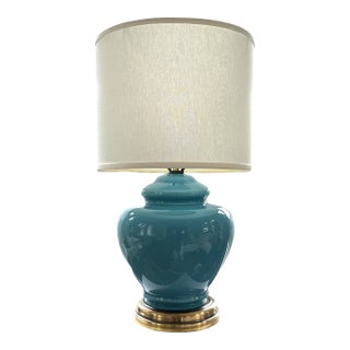 Vintage Teal and Brass Lamp For Sale
