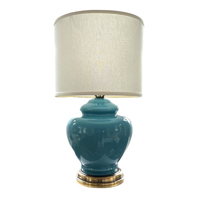 Vintage Teal and Brass Lamp For Sale