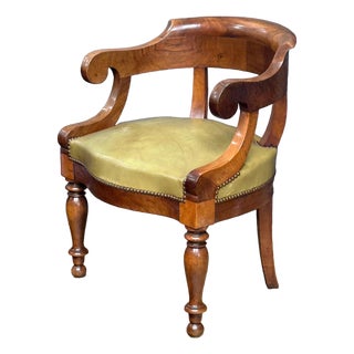 Louis Philippe Desk Armchair or Fauteuil De Bureau of Leather and Turned Walnut For Sale