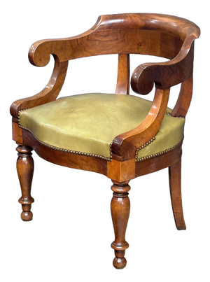 Louis Philippe Desk Armchair or Fauteuil De Bureau of Leather and Turned Walnut