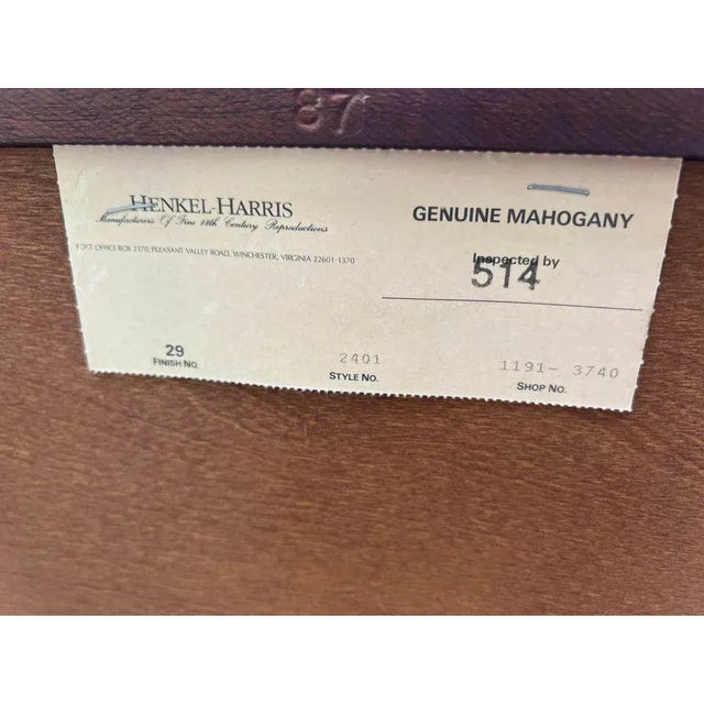 Brown Late 20th Century Henkel Harris Chippendale Style Solid Mahogany 4 Drawers Bachelor’s Chest. For Sale - Image 8 of 12