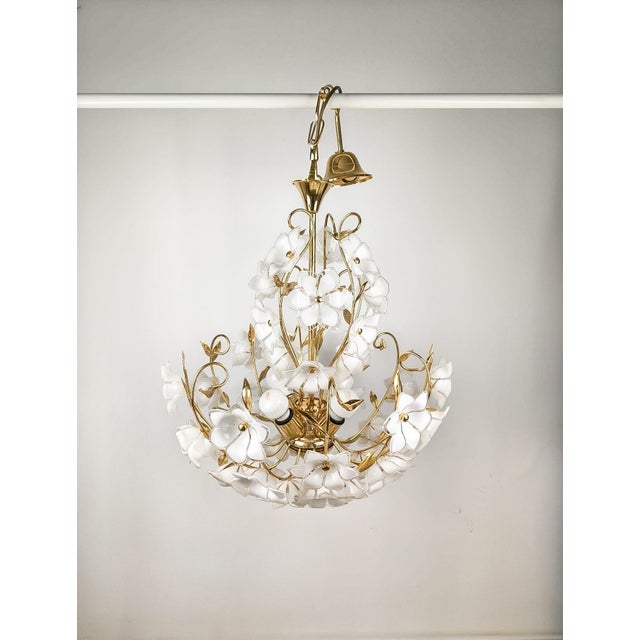 Murano Glass White Flowers Chandelier, 1970s For Sale - Image 14 of 18