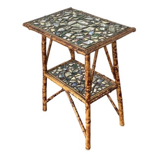 Vintage Boho China Mosaic Bamboo Side Table For Sale