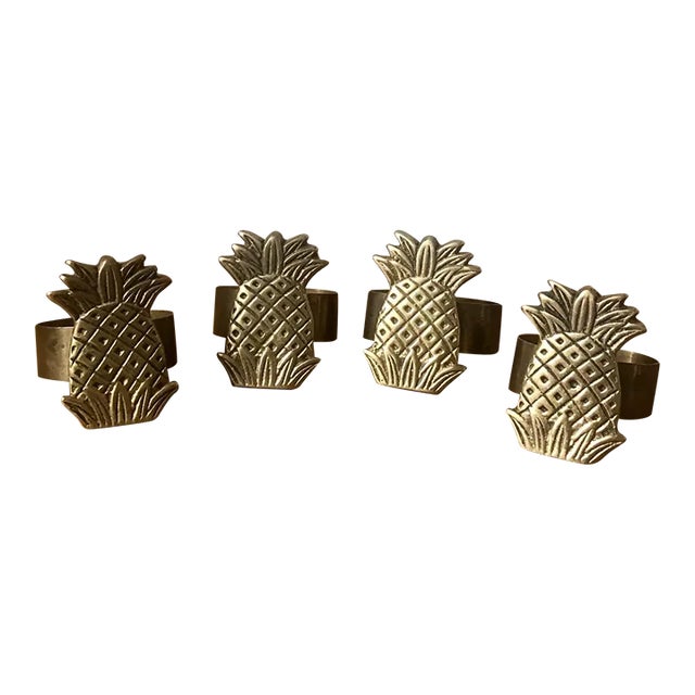 Brass Pineapple Napkin Rings- Set of 4 For Sale