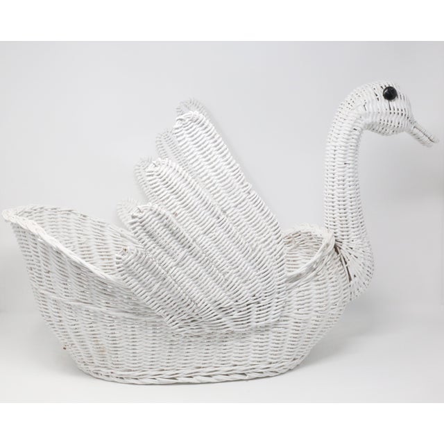 Vintage Large White Wicker Swan Basket | Chairish