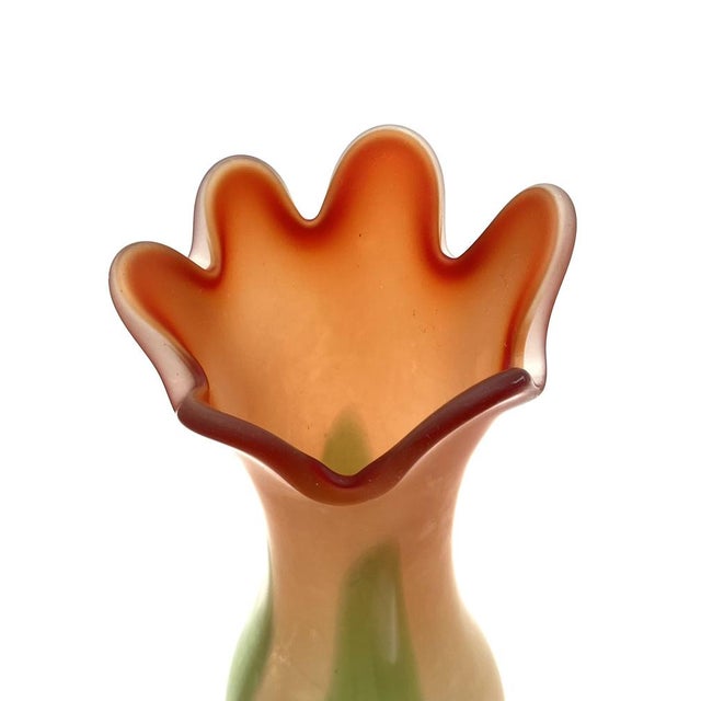 Large Vintage Orange-Green Murano Glass Vase, 1970s For Sale - Image 9 of 13