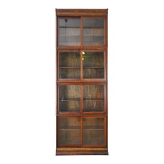 Danner Four Section Sliding Glass Oak Barrister Bookcase For Sale