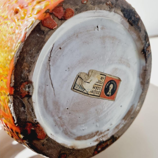 Orange Large Vintage Ceramic Floor Vase in Yellow and Orange, 1970s For Sale - Image 8 of 10