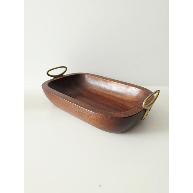 Large Vintage Wooden Fruit Bowl with Brass Handles by Carl Auböck, 1950s For Sale - Image 13 of 18