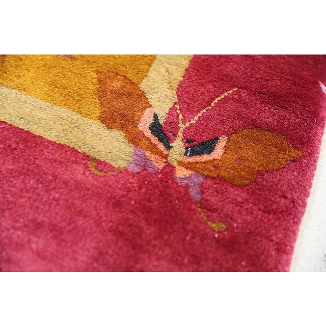 Textile 1930s Chinese Art Deco Hand-Knotted Red & Golden Wool Rug For Sale - Image 7 of 9