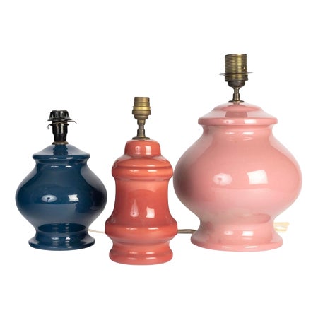 Vintage Porcelain Table Lamps, 1950s, Set of 3 For Sale