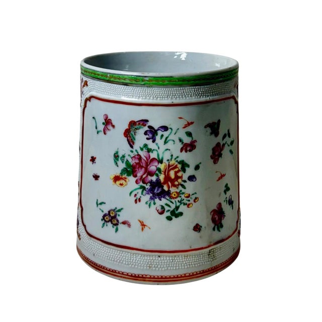 A rare and particularly charming late 18th century Chinese Export porcelain tankard, circa 1780 to 1800, decorated in...