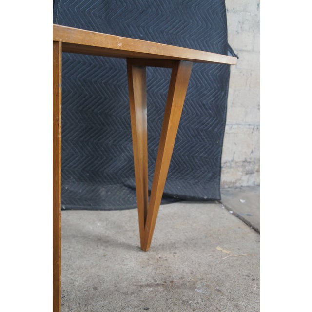 Wood 1960s John Stuart Mid Century Modern Hairpin Leg Maple Writing Desk Table Drawers For Sale - Image 7 of 12