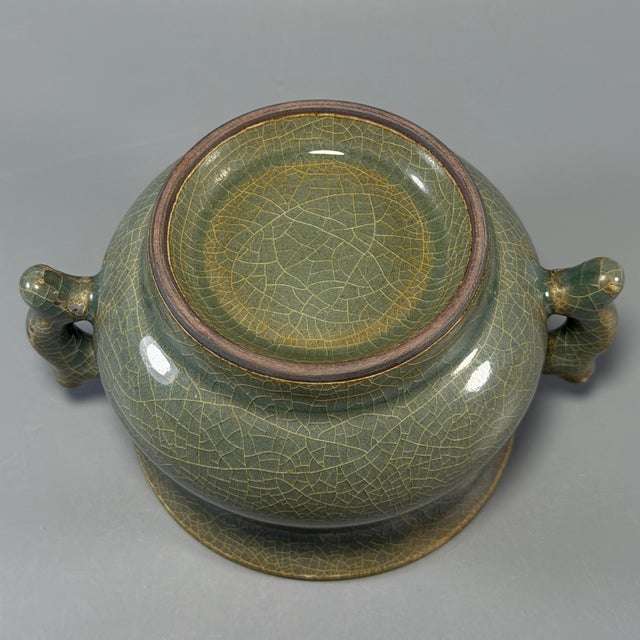 19th Century Antique Chinese Longquan Celadon Censer With Double Handles For Sale - Image 5 of 5