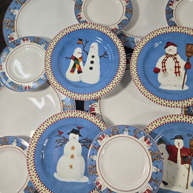 Vintage Debbie Mumm Snowman Holiday China- Set of 20 For Sale - Image 16 of 18