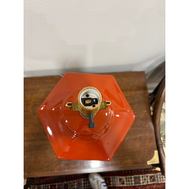 1970s Mid-Century Modern Hexagonal Burnt Orange Lamp For Sale - Image 4 of 6