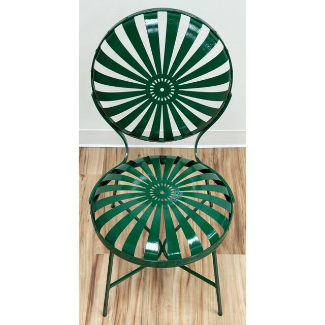 French Antique Green Francois Carre Sunburst Garden Chairs, Pair For Sale - Image 3 of 15