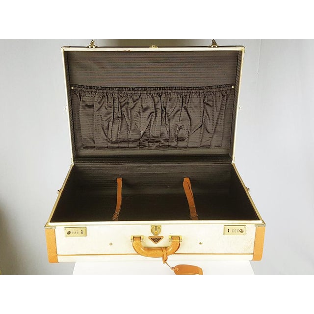 Metal Vintage Brown Leather and Ivory Pergamena Suitcases from Prada, 1960s, Set of 2 For Sale - Image 7 of 14