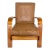 1930s Machine Age Russell Wright Figured Tiger Maple Leather Lounge Chair For Sale