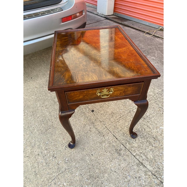 Queen Anne Hekman Furniture Burl Wood Side Table With One Drawer Chairish