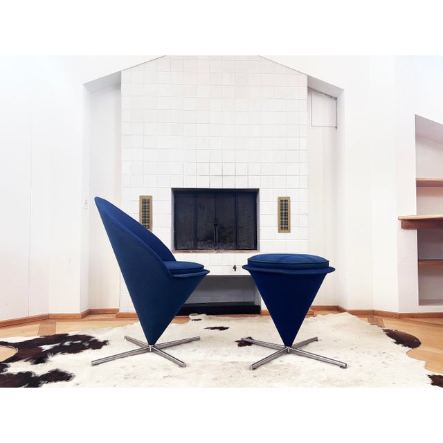 Metal 1960s Original Early Verner Panton Cone Swivel Chair + Ottoman Set-- 2 Pieces For Sale - Image 7 of 12