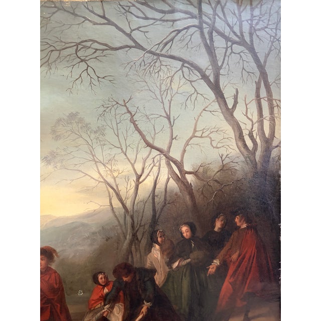 Antique Oil on Canvas Painting "A Skating Party" by Augustine Dallemagne For Sale - Image 9 of 18