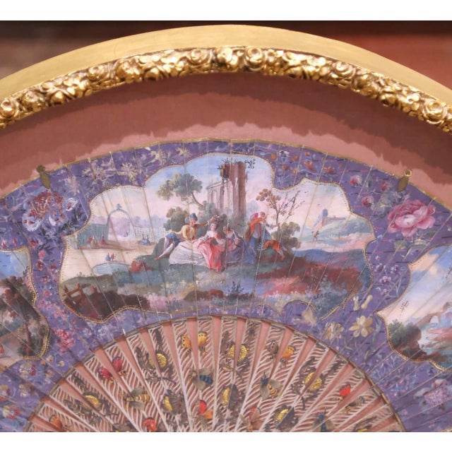 Late 19th Century 19th Century French Hand-Painted Fan With Carved Bone Handle in Frame For Sale - Image 5 of 9