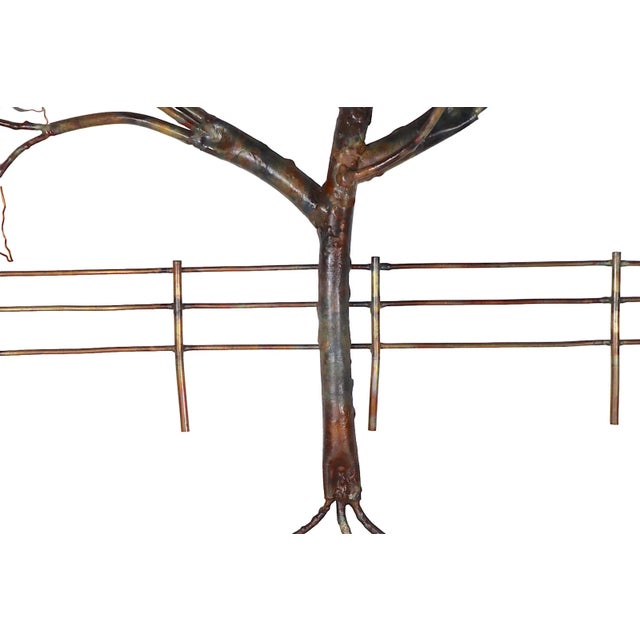 Metal Brutalist Wall Hanging Tree Sculpture Signed Illegibly After Jere C 1970's For Sale - Image 7 of 10